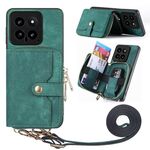 Per Xiaomi 14 Custodia per telefono a portafoglio con cerniera multifunzione a tracolla (verde)