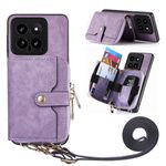Per Xiaomi 14 Custodia per telefono a portafoglio con cerniera multifunzione a tracolla (viola)