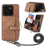 Per Xiaomi 14 Pro Custodia a portafoglio multifunzione con cerniera a tracolla (marrone)