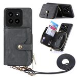 Per Xiaomi 14 Pro Custodia per telefono a portafoglio con cerniera multifunzione a tracolla (nera)