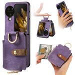 Per OPPO Find N3 Custodia per telefono a portafoglio multi-card con anello retro skin-feel (viola)
