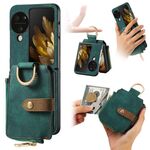 Per OPPO Find N3 Custodia per telefono a portafoglio multi-card con anello retro skin-feel (verde)