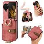 Per OPPO Find N3 Custodia per telefono a portafoglio multi-card con anello retro skin-feel (rosa)