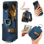 Per OPPO Find N3 Custodia per telefono a portafoglio multi-card con anello retro skin-feel (blu)