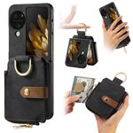 Per OPPO Find N3 Custodia per telefono a portafoglio multi-card con anello retro skin-feel (nero)