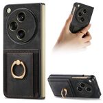 Per OPPO Find N3 Custodia per telefono a portafoglio multi-card con anello retro skin-feel (nero)