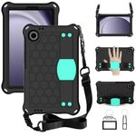Per Samsung Galaxy Tab A9 8.7 X110/X115 Custodia per tablet PC ibrida EVA a nido d'ape con cinturino (nero + acqua)