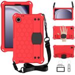 Per Samsung Galaxy Tab A9 8.7 X110/X115 Custodia per tablet PC ibrida EVA a nido d'ape con cinturino (rosso + nero)