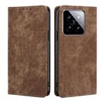 Per Xiaomi 14 Custodia per telefono in pelle magnetica con spazzola antifurto RFID (marrone)