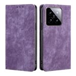 Per Xiaomi 14 Custodia per telefono in pelle magnetica con spazzola antifurto RFID (viola)