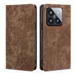 Custodia per telefono in pelle magnetica con spazzola antifurto RFID Xiaomi 14 Pro (marrone)