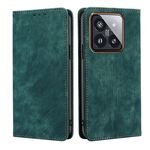 Custodia per telefono in pelle magnetica con spazzola antifurto RFID Xiaomi 14 Pro (verde)