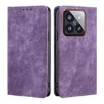 Custodia per telefono in pelle magnetica con spazzola antifurto RFID Xiaomi 14 Pro (viola)
