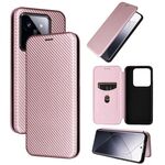 Per Xiaomi 14 Custodia per cellulare in pelle con texture in fibra di carbonio (rosa)