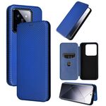 Per Xiaomi 14 Custodia per cellulare in pelle con texture in fibra di carbonio (blu)