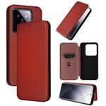 Per Xiaomi 14 Custodia per cellulare in pelle con texture in fibra di carbonio (marrone)