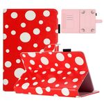 Custodia per tablet in pelle con motivo a pois da 10 pollici (punto rosso bianco)