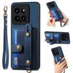 Per Xiaomi 14 Custodia per telefono con retro in pelle a portafoglio con cinturino incrociato retrò (blu)
