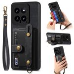 Per Xiaomi 14 Custodia per telefono con retro in pelle a portafoglio con cinturino incrociato retrò (nero)