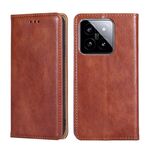 Per Xiaomi 14 Custodia per telefono in pelle magnetica tinta unita olio lucido (marrone)