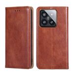 Per Xiaomi 14 Pro Custodia per telefono in pelle magnetica tinta unita olio lucido (marrone)