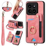 Per Xiaomi 14 Custodia per telefono a portafoglio con multi-scheda RFID con anello retro skin-feel (rosa)