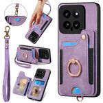 Per Xiaomi 14 Custodia per telefono a portafoglio RFID multi-scheda con anello retro skin-feel (viola)