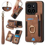 Per Xiaomi 14 Custodia per telefono a portafoglio RFID multi-scheda con anello retro skin-feel (marrone)