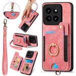 Per Xiaomi 14 Pro Custodia per telefono a portafoglio multi-card RFID con anello retro skin-feel (rosa)