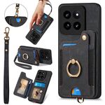 Per Xiaomi 14 Pro Custodia per telefono a portafoglio multi-card RFID con anello retro skin-feel (nero)