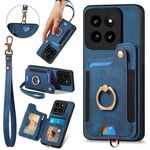 Per Xiaomi 14 Pro Custodia per telefono a portafoglio multi-card RFID con anello retro skin-feel (blu)