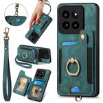 Per Xiaomi 14 Pro Custodia per telefono a portafoglio multi-card RFID con anello retro skin-feel (verde)