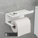 Portarotolo da bagno in acciaio inossidabile, ripiano per cellulare, senza perforazione, stile: portarotolo (bianco）