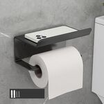 Portarotolo da bagno in acciaio inossidabile, ripiano per cellulare, senza perforazione, stile: portarotolo (nero)