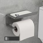Portarotolo da bagno in acciaio inossidabile, ripiano per cellulare, senza perforazione, stile: portarotolo (grigio)