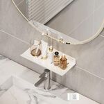 Scaffale per rubinetto, bagno di casa, scaffale per trucco, senza foro, lunghezza: 30 cm (bianco)