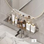 Scaffale per rubinetto, bagno di casa, scaffale per trucco, senza foro, lunghezza: 50 cm (grigio)