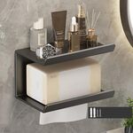 Scaffale da bagno 2 in 1 senza perforazione, portasciugamani di carta per la casa, telefono cellulare, portaoggetti per articoli da toeletta (nero)