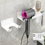 Porta-asciugacapelli da bagno, portasapone da parete, portaoggetti da toeletta, stile: con porta-asciugacapelli (bianco)