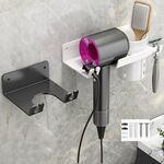Porta-asciugacapelli da bagno, portasapone da parete, portaoggetti da toeletta, stile: con porta-asciugacapelli (nero)