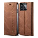 Per Xiaomi Redmi K70/K70 Pro Custodia in pelle con chiusura orizzontale stile casual con texture denim (marrone)