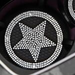 Sottobicchiere decorativo antiscivolo per auto con stella a cinque punte tempestata di diamanti (bianco)