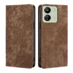 Per Xiaomi Redmi 13C Custodia per telefono in pelle magnetica con spazzola antifurto RFID (marrone)