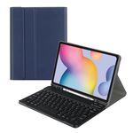 Per Samsung Galaxy Tab S9 FE+ Custodia in pelle con tastiera Bluetooth con cappuccio quadrato e slot per penna (blu scuro)