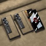 Custodia per telefono in pelle privacy integrata con cerniera pieghevole smerigliata per Honor Magic VS GKK con supporto (marrone)