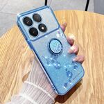 Per Xiaomi Redmi K70 Custodia per telefono all-inclusive con anello floreale immortale con glitter sfumato (blu)
