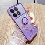 Per Xiaomi Redmi K70 Custodia per telefono all-inclusive con anello floreale immortale con glitter sfumato (viola)