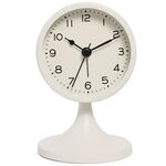 Sveglia da tavolo silenziosa retrò in metallo, orologio da comodino per studenti, con luce notturna (bianco latte)