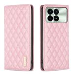 Per Xiaomi Redmi K70 / K70 Pro Custodia a vibrazione magnetica in pelle con reticolo di diamanti (rosa)