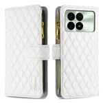 Per Xiaomi Redmi K70 / K70 Pro Custodia a portafoglio in pelle con cerniera a reticolo di diamanti (bianca)